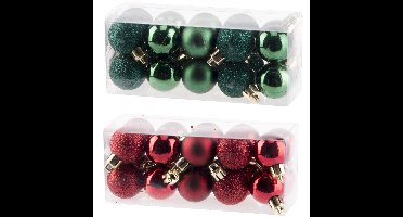 Kleine kunststof kerstballen 40x stuks set 3 cm in donkerrood en groen