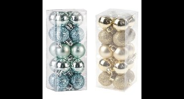 Kleine kunststof kerstversiering 40x stuks set en 3 cm kerstballen in het goud en mintgroen