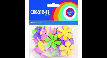 Knutsel/Hobby Foam bloemen - zelfklevend - 70x stuks - plak bloemen