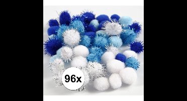 Knutsel pompons - 96x - wit/blauw - 15-20 mm - hobby bolletjes - ponpons