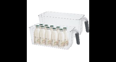 Koelkast/keuken organizer bak - 2x - transparant - kunststof - L30 x B13 x H11 cm - groente lade