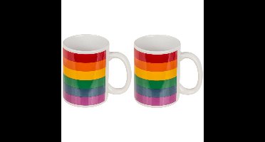 Koffiemok/drinkbeker - 4x - Pride/regenboog thema kleuren - keramiek - 9 x 8 cm