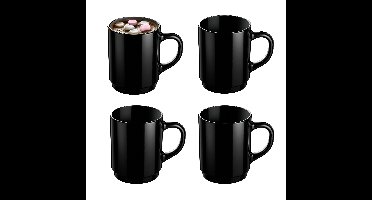 Koffiemokken Lagos - 4x stuks - Hard Glas - zwart - 250 ml - 7 x 9 cm