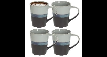 Koffiemokken Lagune - 4x stuks - Keramiek - grijs/blauw - 360 ml - 9 x 10 cm