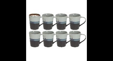 Koffiemokken Lagune - 8x stuks - Keramiek - grijs/blauw - 360 ml - 9 x 10 cm