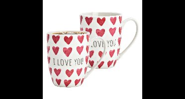 Koffiemokken MR Lover Lover - 2x stuks - Keramiek - wit/rood - 300 ml - 8 x 11 cm
