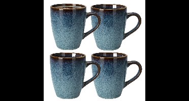 Koffiemokken Pompei - 4x stuks - Keramiek - blauw - 350 ml - 9 x 11 cm - old stone look