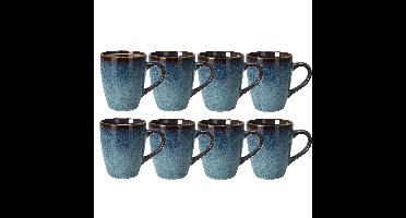 Koffiemokken Pompei - 8x stuks - Keramiek - blauw - 350 ml - 9 x 11 cm - old stone look