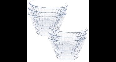 Kommetje/serveer schaaltje - 12x - ontbijt/hapjes - glas - streep relief - 300 ml - 11 x 7 cm