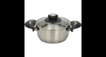 Kookpan klein model met glazen deksel - RVS - 1.4 liter - D16 x H7.5 cm