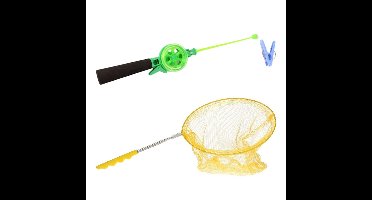 Krabhengel / vishengel incl. uitschuifbaar visnet - groen/geel - 39 cm