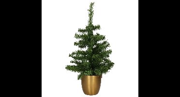 Kunst kerstboom/kunstboompje groen in gouden pot H60 cm