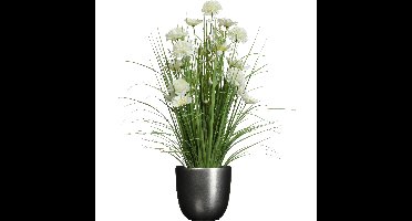 Kunstbloemen boeket wit - in pot antraciet grijs - keramiek - H70 cm