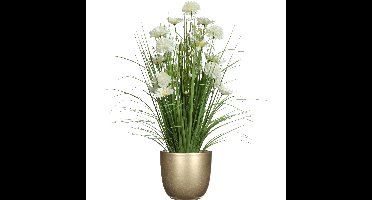Kunstbloemen boeket wit - in pot goud - keramiek - H70 cm