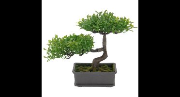 Kunstplant bonsai boompje in pot - Japans decoratie - 27 cm - lichtgroene blaadjes