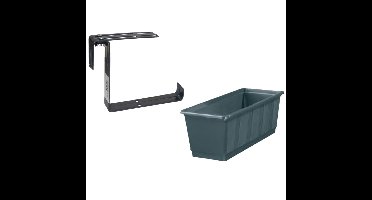 Kunststof plantenbak antraciet rechthoekig 40 cm met 2 verstelbare railing beugels