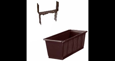 Kunststof plantenbak bruin rechthoekig 40 cm met 2 verstelbare balkon/muurbeugels