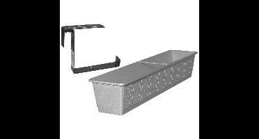 Kunststof plantenbak grijs rechthoekig 80 cm met 2 verstelbare railing beugels