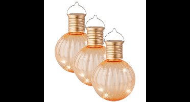 Lampion solar verlichting - 3x - oranje - 11 cm - LED