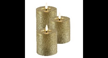 LED kaars/stompkaars - 3x - goud - D7,5 x H8 cm - timer - warm wit