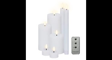 LED kaarsen set - wax - 7-dlg - wit - dinerkaarsen/stompkaarsen/theelichten - afstandsbediening