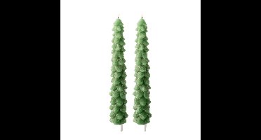 LED kerstboom dinerkaars - 2x - groen - 29 cm - batterijen - timer - kerstdiner kaars - kerstkaars