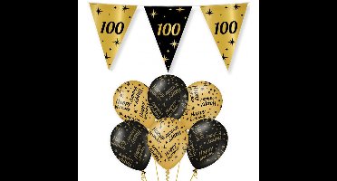 Leeftijd 100 jaar verjaardag versiering pakket zwart/goud 2-soorten