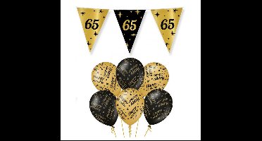 Leeftijd 65 jaar verjaardag versiering pakket zwart/goud 2-soorten
