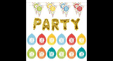 Leeftijd verjaardag 10 jaar geworden feestpakket vlaggetjes/ballonnen