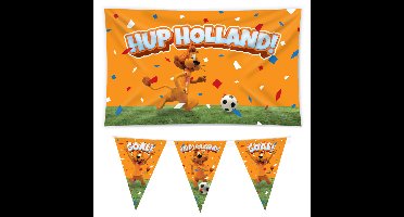 Loeki EK/WK versier pakket - 2x vlaggenlijn 10m - gevelvlag 100 x 150 cm - oranje