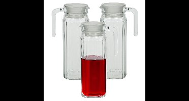 Luminarc Waterkan met deksel - 3x - 1,1 Liter - glas - schenkkan - waterkaraf - Limonadekan