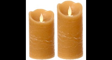 Lumineo LED kaarsen/stompkaarsen - set 2x st - bruin - D7,5 cm - met timer
