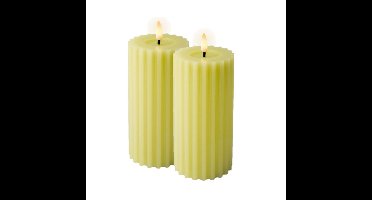Lumineo luxe LED kaars/stompkaars - 2x st - groen ribbel - D7,5 x H17,5 cm - timer