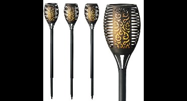 Lumineo Solar tuinlamp / fakkel / prikspot - 12x - vlameffect - zonne-energie - 49 cm