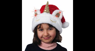 Luxe Kerstmuts - eenhoorn thema - verlichting - rood/wit - kerstaccessoires