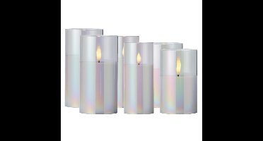 Luxe LED kaarsen - in glas - 6x stuks - transparant parelmoer - stompkaarsen - timer