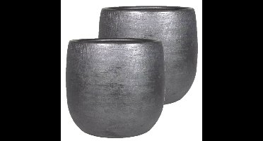 Luxe plantenpotten Mira - 2x stuks - zwart - keramiek - diameter 29 cm