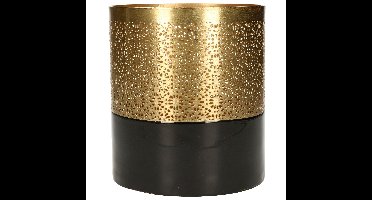 Luxe theelichthouder/kaarsenhouder - goud/zwart - metaal - D10 x H12.5 cm