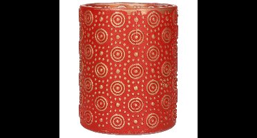 Luxe theelichthouder/kaarsenhouder - rood/goud - glas - D10 x H12 cm