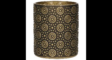 Luxe theelichthouder/kaarsenhouder - zwart/goud - glas - D10 x H12 cm