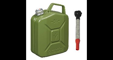 Metalen jerrycan - legergroen - voor brandstof - met magnetische dop - 5 liter - incl. schenktuit