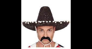 Mexicaan Carnaval verkleed set - Grote sombrero hoed zwart - met plaksnor - heren