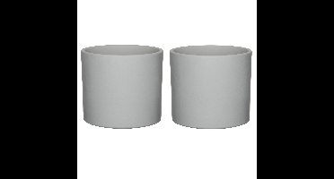Mica Decorations Bloempot - 2x - grijs - keramiek - 17 x 14 cm - plantenpot