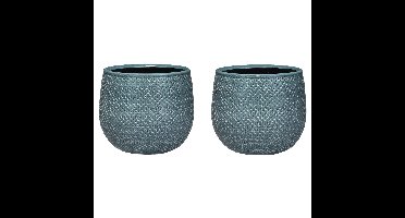 Mica Decorations Bloempot - 2x - midnight blauw - keramiek - 16x14 cm