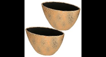 Mica Decorations Bloempot - 2x stuks - goudkleurig - ovale schaal - 40x26cm