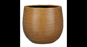 Mica Decorations Bloempot - geel - keramiek - ribbel - 25x20 cm