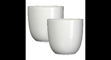 Mica Decorations Bloempot/plantenpot - 2x - wit - keramiek - D19 cm x H18