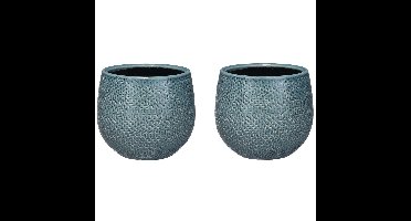 Mica Decorations Bloempot - Set van 3x stuks - midnight blauw - keramiek - 14x12cm