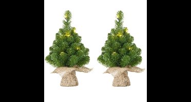 Mica Decorations Kunstkerstboom - 2x - mini formaat - 10 LED lampjes - 45 cm