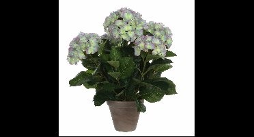 Mica Decorations Kunstplant Hortensia - groen/paars - 45 cm - in pot